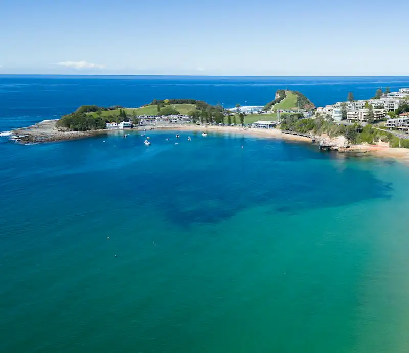 Aerial view of Terrigal Beach, the Haven and the Skillion headland