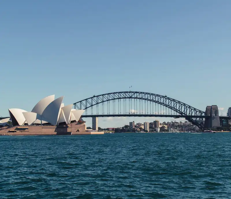 Sydney Opera House and the Sydney Harbour Bridge across the harbour